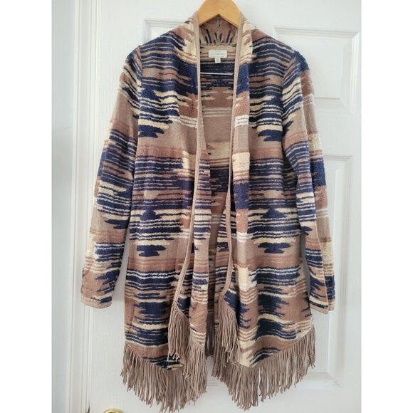 Lucky Brand Womens Blue Aztec Sweater fringe Size Medium - Picture 2 of 9